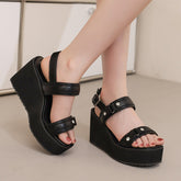 Wedge-Heeled Platform Open-Toe Studded Sandals