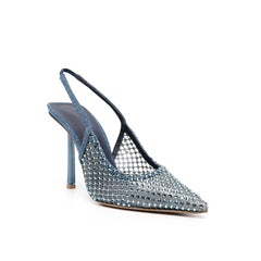 Solid Color Rhinestone High Heel Mesh Sandals