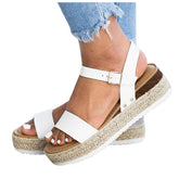 Open Toe Espadrille Platform Sandals Cork Elastic Strap Sandals