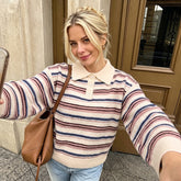 Colorful striped polo collar cardigan long-sleeved knit sweater