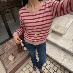 Red striped knit cardigan