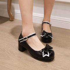 Mary Jane High Heels Sweet Simple Bow Round Toe Shoes