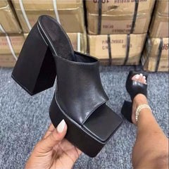 Ins Style Waterproof Platform Thick Heel Casual Slippers
