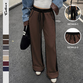 High-waisted straight-leg wide-leg sweatpants with pockets and cuffed hems