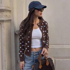 Long-sleeve polka-dot knit cardigan