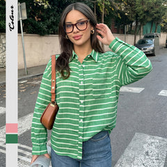 Striped drop-shoulder shirt with a collar and button-front