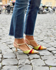 Pointed Color-Blocked Closed-Toe Sandals