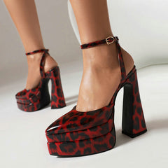 Pointed Toe Chunky Heel Leopard Print High Heels