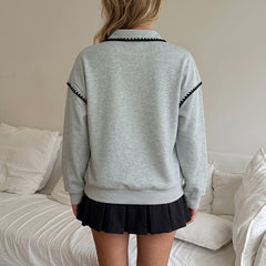 Button-up collared long-sleeve sweatshirt