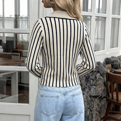 Striped collar button-down short slim-fit sweater