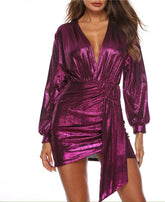All The Feels Metallic One Shoulder Cutout Romper - Pink
