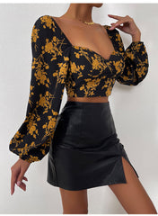 Fancy Seeing You Floral Velvet Ruched Crop Top