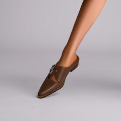 Solid Color Pointed Toe Buckle Low Heel Slippers