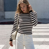 Striped boat-neck fitted sweater