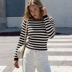 Striped boat-neck fitted sweater