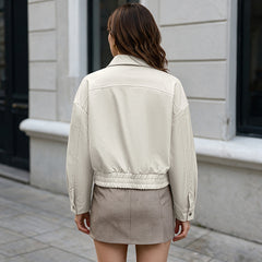 Solid-color collared cropped jacket