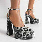 Pointed Toe Chunky Heel Leopard Print High Heels
