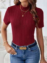 Janice Ribbed Crop Turtleneck Top - Terracotta