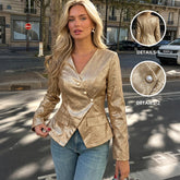 Gold-plated V-neck fitted long-sleeved suit jacket