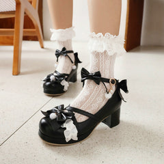 Chunky-Heeled Bride Bow-Knot Dance Shoes