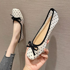 Polka Dot Print Square Toe Slip-On Flats
