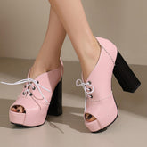 Cross-Strap Platform Peep-Toe High Heels