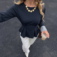 Waist-cinched sweatshirt with pleats and folded cuffs
