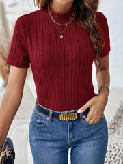 Janice Ribbed Crop Turtleneck Top - Terracotta