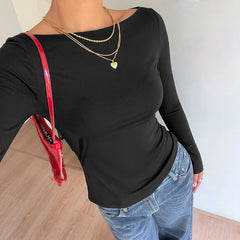 Black lace bow boat neck T-shirt