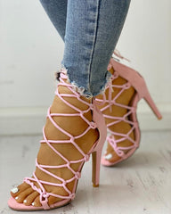 Stylish Open Toe Lace Up Stiletto Heels