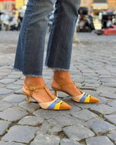 Pointed Color-Blocked Closed-Toe Sandals