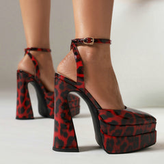 Pointed Toe Chunky Heel Leopard Print High Heels