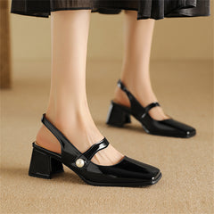 Patent Leather Chunky High Heels With Buckle Strap