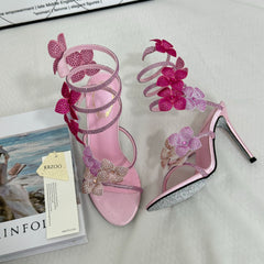 Square-Toe Crystal High Heels With Block Heels