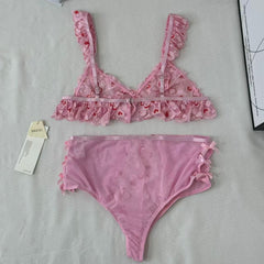 Mesh Heart Embroidery Hollow-Out Lingerie Set