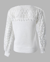 Guipure Lace Lantern Sleeve Knit Sweater