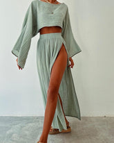 Huma Cotton Smocked Tassel Maxi Skirt - Sage