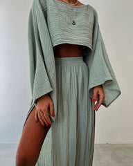 Huma Cotton Smocked Tassel Maxi Skirt - Sage