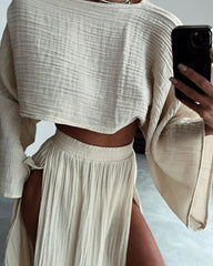 Huma Cotton Smocked Tassel Maxi Skirt - Sage