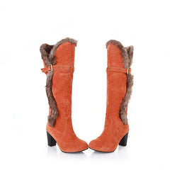 Fur Collar Metal Buckle Cotton Boots