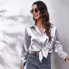Impulse Satin Button Down Blouse
