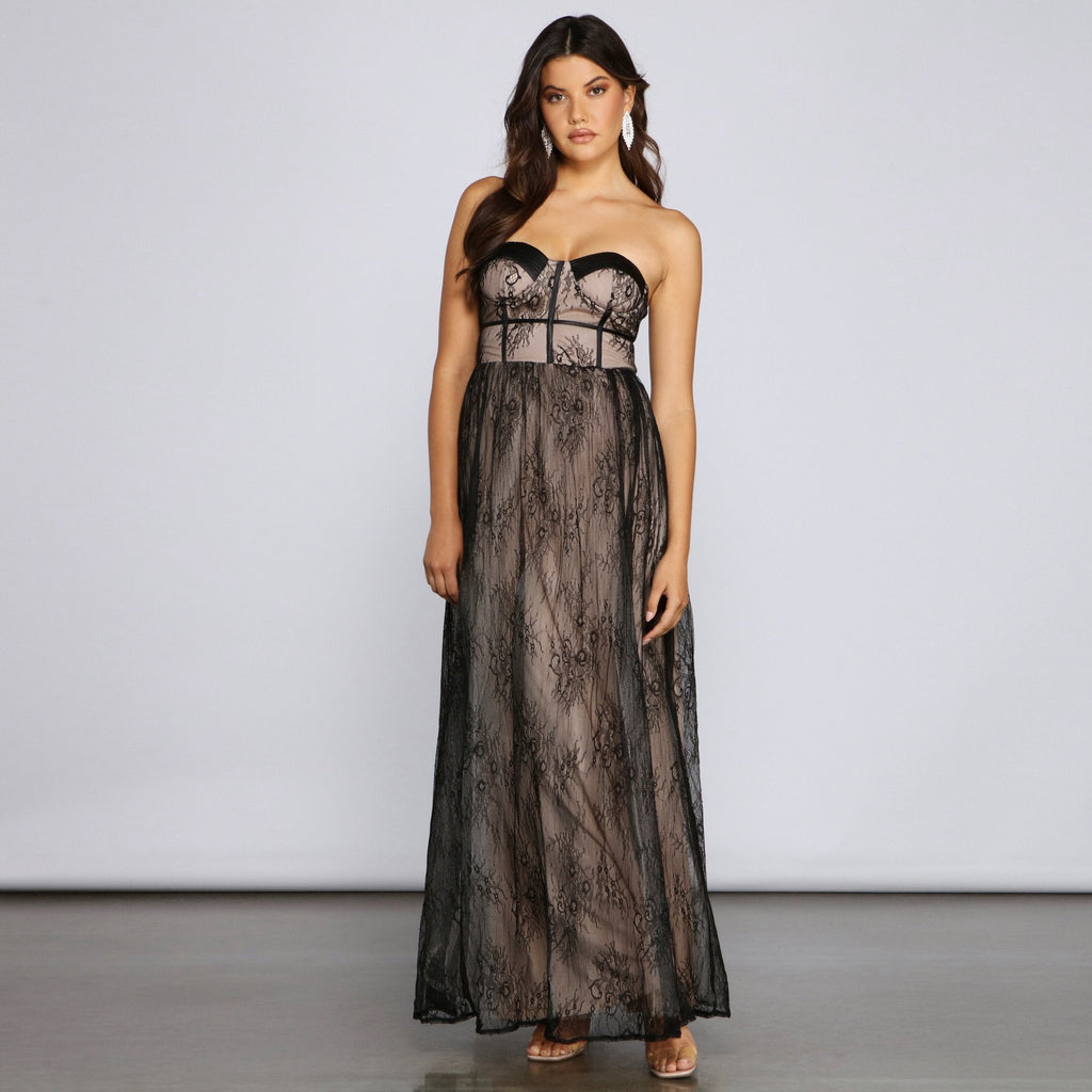 Laced Obsession Sheer Lace Corset Dress 2 Piece Set