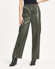 Explore The World Faux Leather Cargo Pants - Dark Olive