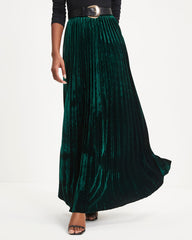Claire Velvet Pleated Maxi Skirt - Pine