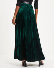 Claire Velvet Pleated Maxi Skirt - Pine