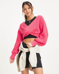 Cozy Little Something Crop Twist Front Sweater - Bright Pink - SALE