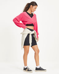 Cozy Little Something Crop Twist Front Sweater - Bright Pink - SALE