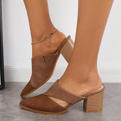 Cut Out Block Chunky Heel Loafers Slip on Mule Shoes