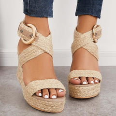 Criss Cross Ankle Strap Espadrille Wedges Platform Sandals
