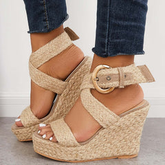 Criss Cross Ankle Strap Espadrille Wedges Platform Sandals